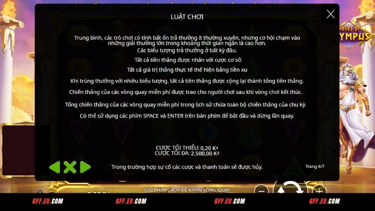 Cập nhật luật chơi nổ hũ Gates of Olympus chi tiết tại 6FF