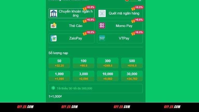 So sánh các phương thức nạp tiền tại 6FF
