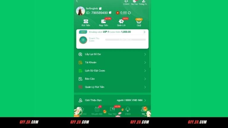 Truy cập vào 6FF -> Chọn rút tiền